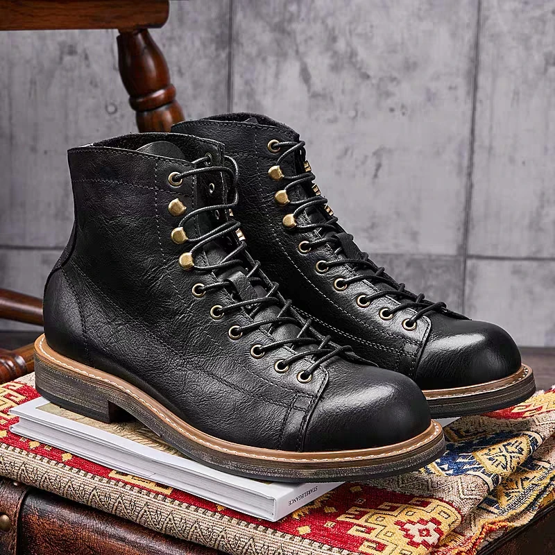 Leather Work Dress - Botas masculinas artesanais britânicas de tamanho