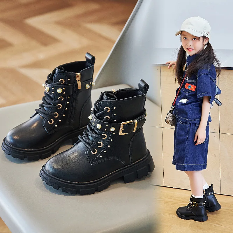 Leather Work For Kids - Botas Curtas de Trabalho para Meninas