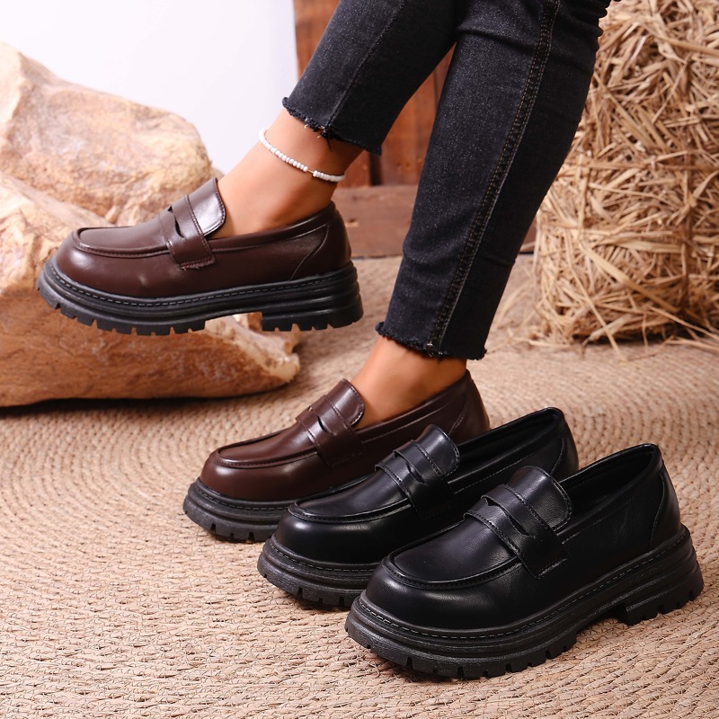 Leather Work Dress - Mocassins de couro marrom feminino com