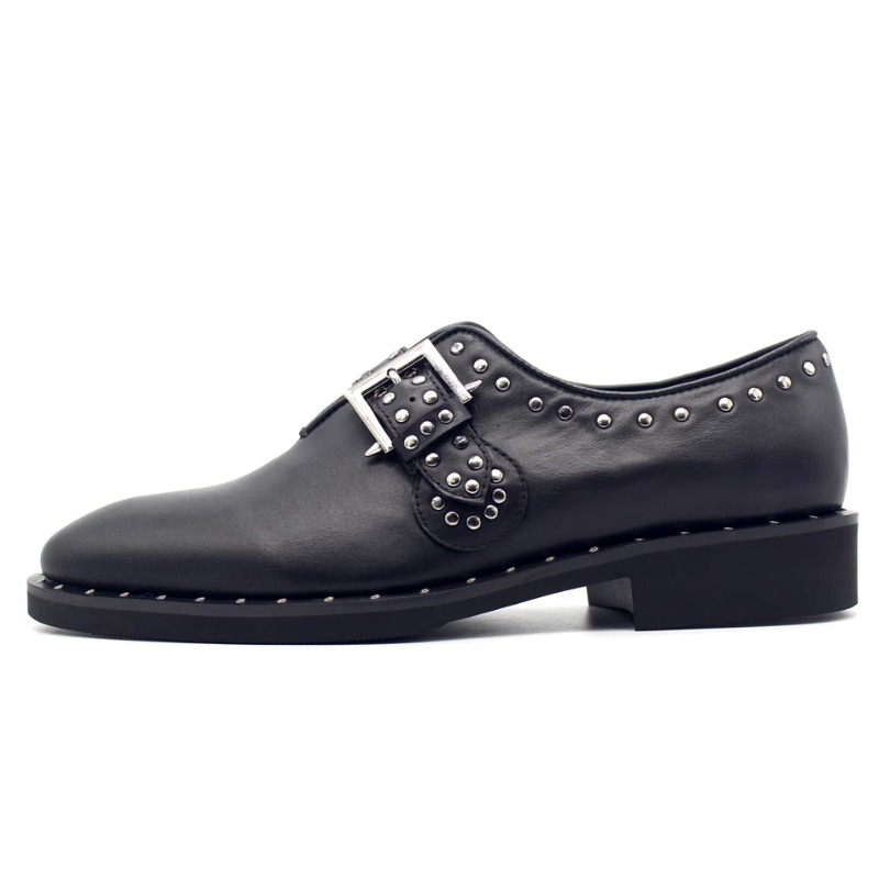 Leather Work Dress - Novos Sapatos Munk com Rivets, Loafers